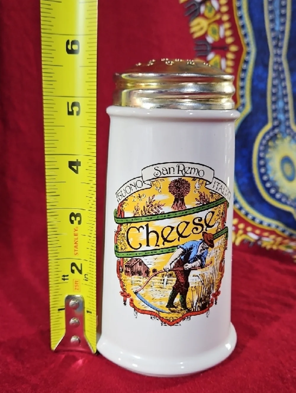 Ceramic Parmesan Cheese Canister Shaker with San Remo Italia Farm Scene